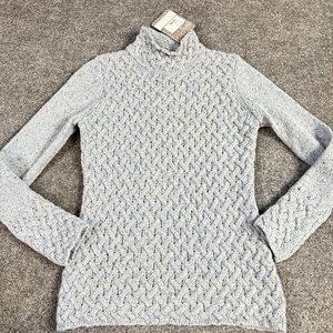 Ireland's Eye Trellis Sweater M Gray Blue Fisherman Chunky NEW